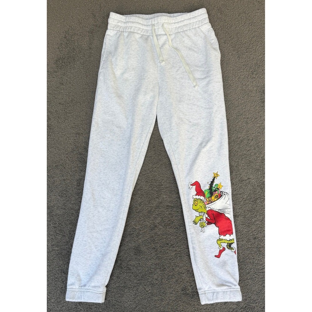 The Grinch Dr Seuss Heather Gray Graphic Jogger Sweatpants Small‎ RN117508
